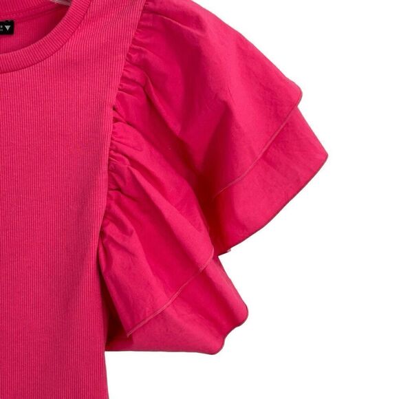 Zara Pink Ruffled Sleeve Bodysuit Ribbed Body Size M - Picture 4 of 10